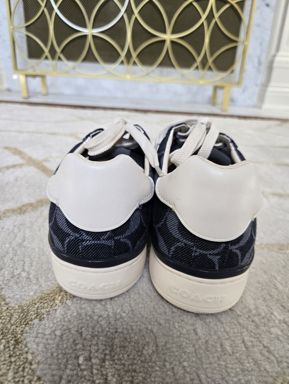 Coach Clip Low Top Navy Denim Signature Logo Sneakers with Cream Accents - Picture 3 of 7